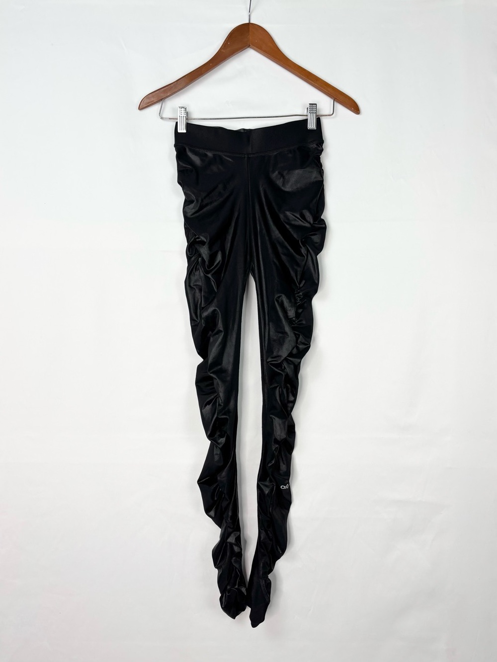 ALO Yoga Idol Ruched Leggings Black Glossy Shimmer Size XS Active Gym
